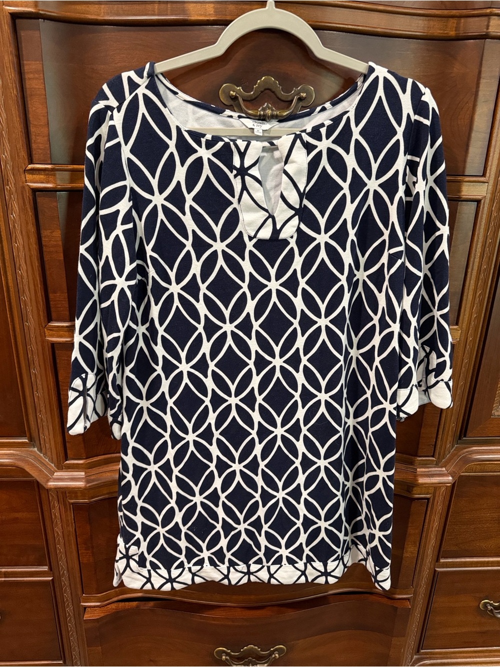 crown & ivy Navy and White Geometric Tunic Dress medium